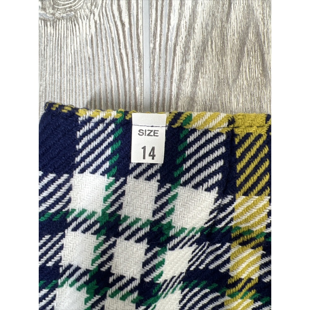 NWT Vintage 60s 70s Navy‎ Plaid High Waist Zip Button Acrylic Nylon Womens SZ 14 - Picture 7 of 12
